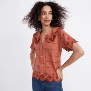 Madewell Embroidered Eyelet Collared Shirt in medium